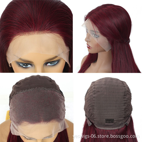 Yeswigs 99j Red 27 30 Hd Full Lace Front Wig Virgin Brazilian Human Hair  Colored Transparent Lace Frontal Wig For Black Women